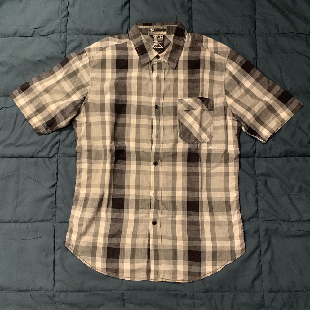 Black and Gray Short Sleeved Button Down